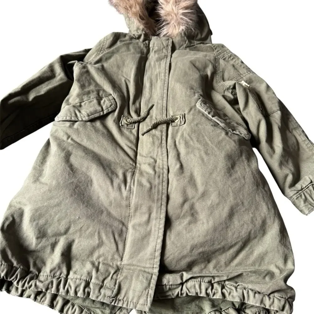 Gap Kids’ 3 in 1 Army Green Hooded Parka Jacket Faux Fur Liner Hood Trim Size 5
